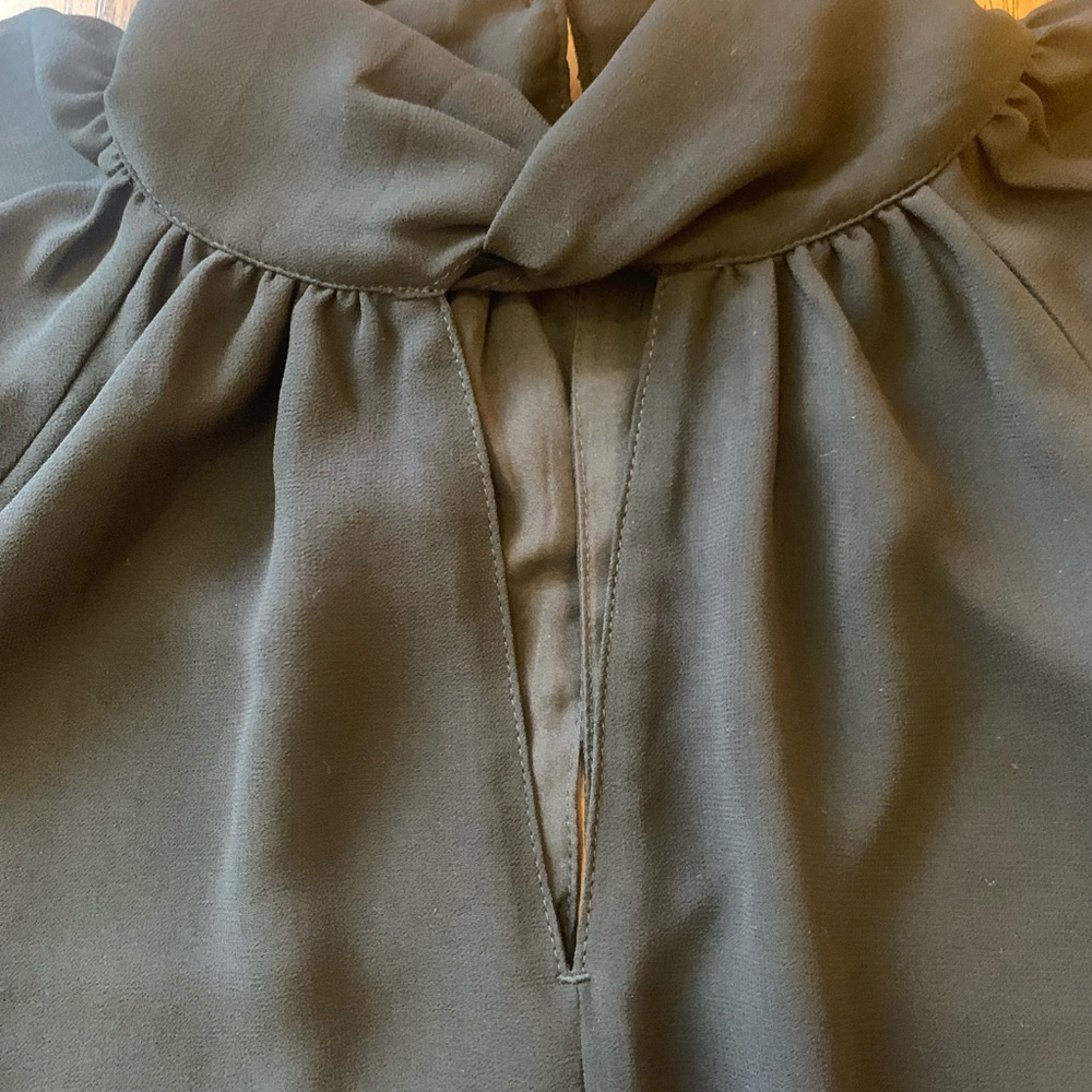 Banana Republic Top Medium Black Sheer Ballon Sleeve Button turtleneck Classy - Picture 2 of 13